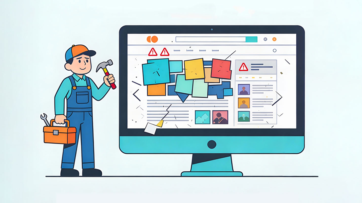 Operaio che aggiusta un Sito Web